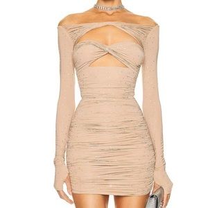 ALEX PERRY Tinley Crystal Twist-front Mini Dress size 4 S nude